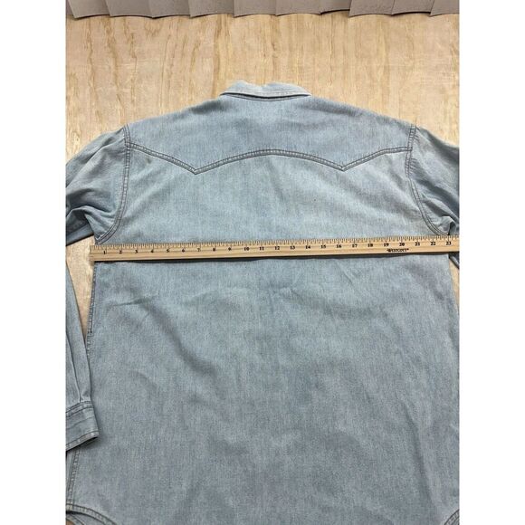 Vintage Et Vous 80’s Western Pearl Snap Women’s Medium Shirt Denim Faded Elbows - Picture 8 of 9